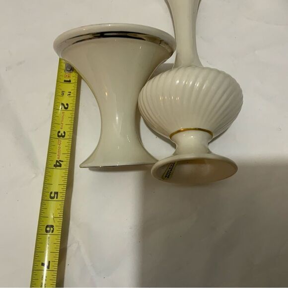 Vintage Lenox USA Porcelain - Long Neck Potbelly Vase Footed 24k & candle holder - Picture 11 of 13